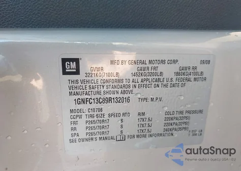 2009 Chevrolet Tahoe Ls from USA, damaged, VIN 1GNFC13C89R132016